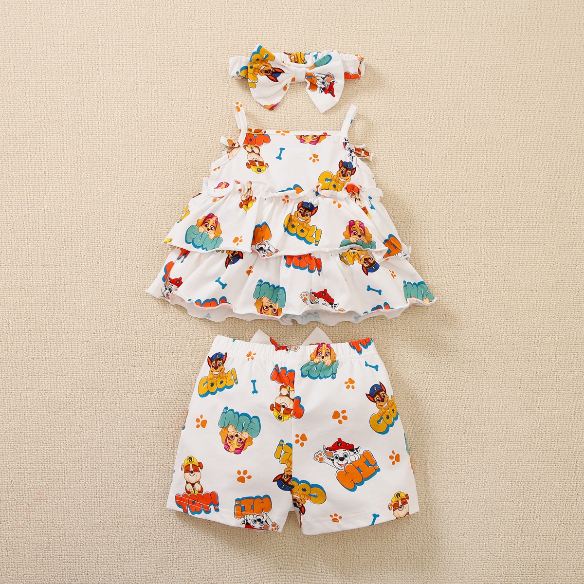hibobi×PAW Patrol  Baby Girl Cute Print camisole top and shorts and Headband Wholesale