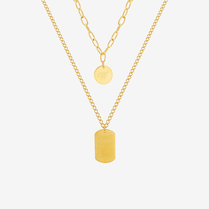 商品2-Double Layer Chain "Winner" Pendant Necklace Set中拉萨的好方法啊就是豆腐哈放🌹👌