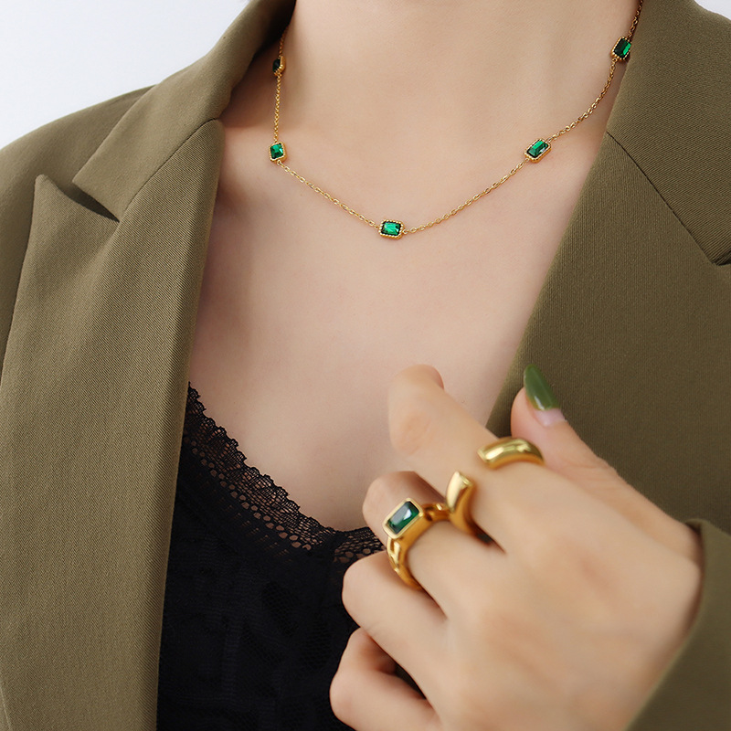 商品8❤️-Vintage Style Skinny Chain Splicing Emeralds Necklace【特殊字符！@#¥）——————🤣%🌹】-Vintage Style Skinny Chain Splicing Emeralds Necklace