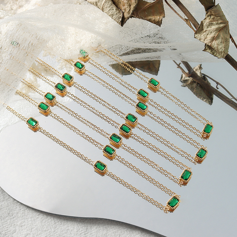 商品8❤️-Vintage Style Skinny Chain Splicing Emeralds Necklace【特殊字符！@#¥）——————🤣%🌹】-Vintage Style Skinny Chain Splicing Emeralds Necklace