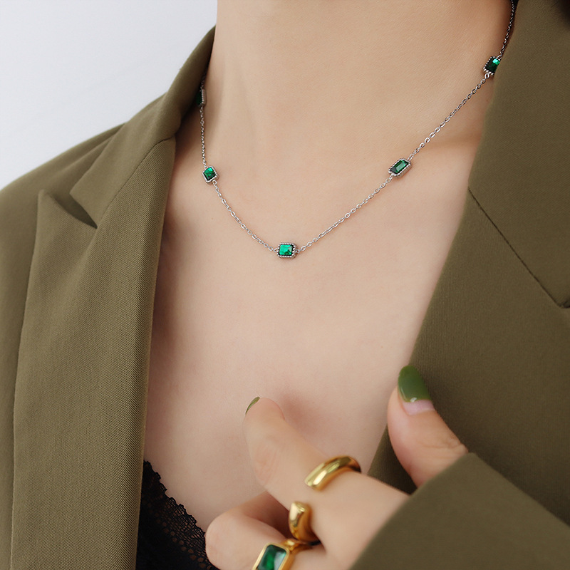 商品8❤️-Vintage Style Skinny Chain Splicing Emeralds Necklace【特殊字符！@#¥）——————🤣%🌹】-Vintage Style Skinny Chain Splicing Emeralds Necklace