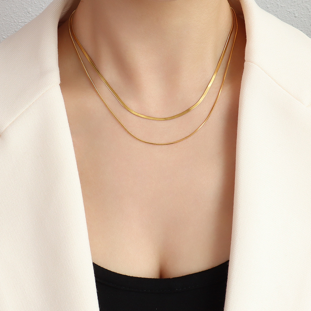 Marka French Double Layer Blade & Queen Plate Necklace Set
