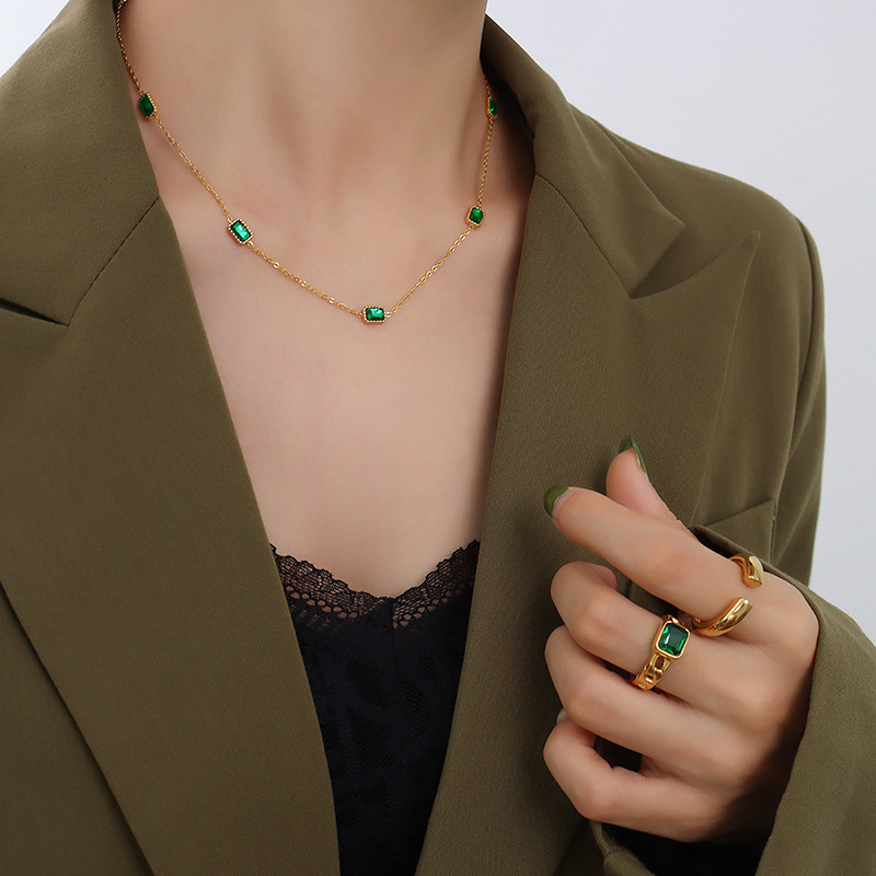商品8❤️-Vintage Style Skinny Chain Splicing Emeralds Necklace【特殊字符！@#¥）——————🤣%🌹】-Vintage Style Skinny Chain Splicing Emeralds Necklace